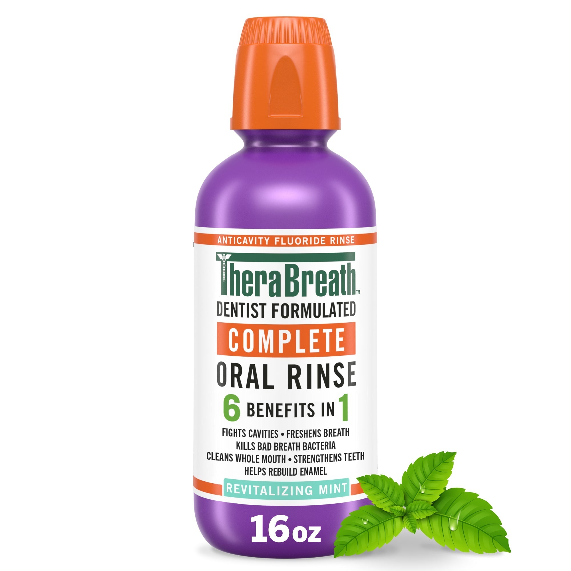 TheraBreath Complete Mouthwash, 6-in-1 Beneﬁts, Alcohol-Free, Revitalizing Mint mekd
